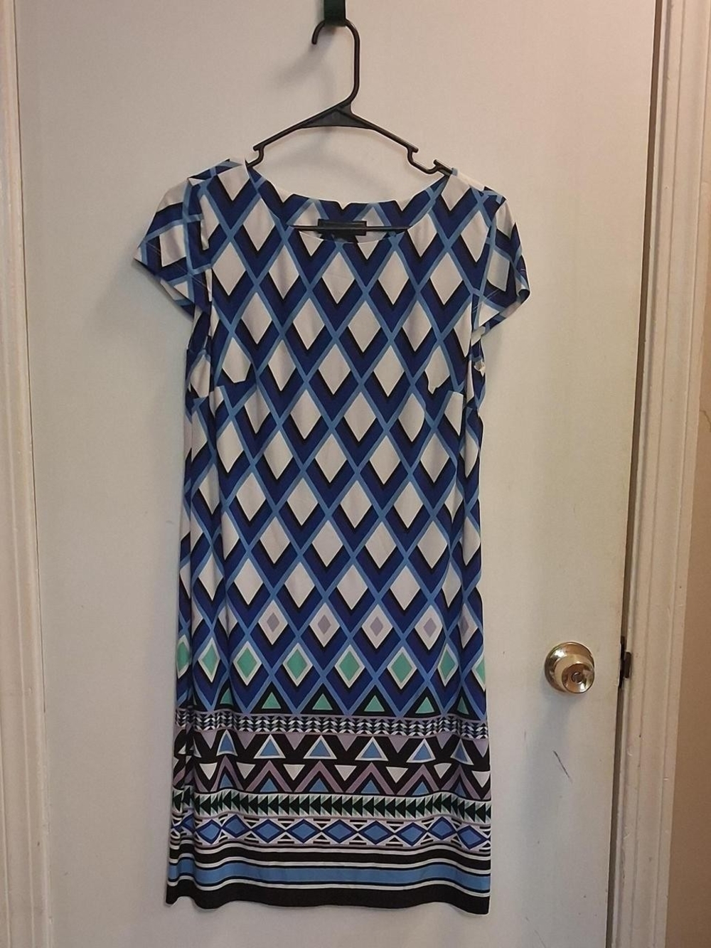 Jessica Howard Blue, White and Black Geometric Midi Dress
